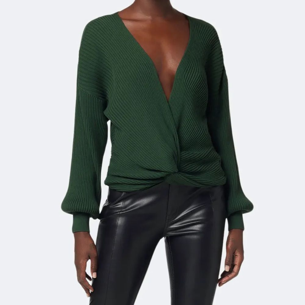 Hudson Garden Topiary Green Knotted Ribbed Sweater Medium